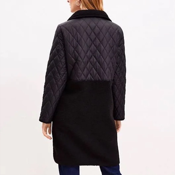 LOFT Black Shearling Mixed Media Coat - XXS Petite - Picture 2 of 10